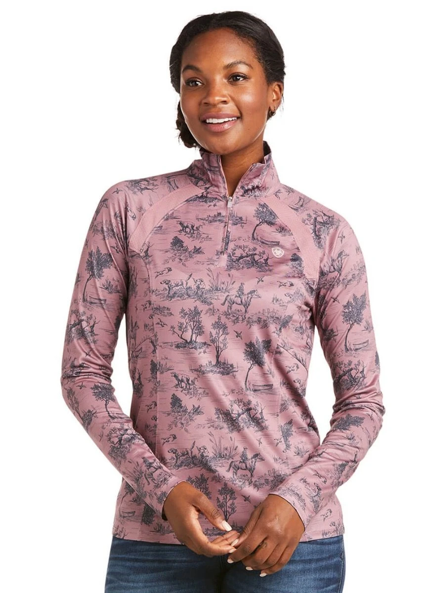 Ariat Sunstopper 2.0 1/4 Zip Baselayer - Ash Rose Toile
