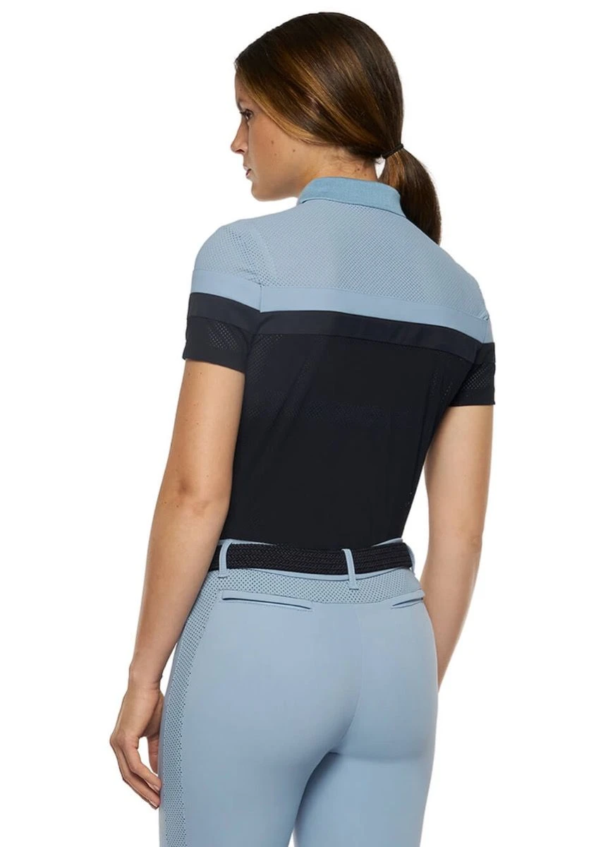 Cavalleria Toscana Perforated Polo Shirt - Navy/Sky Blue - Image 2