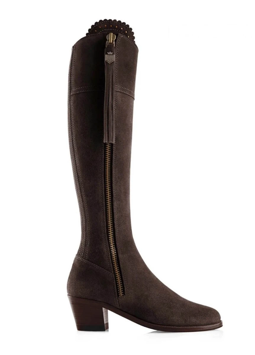 Fairfax & Favor Heeled Regina Narrow Fit Suede Boot - Chocolate