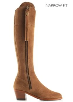 Fairfax & Favor Heeled Regina Narrow Fit Suede Boot - Tan