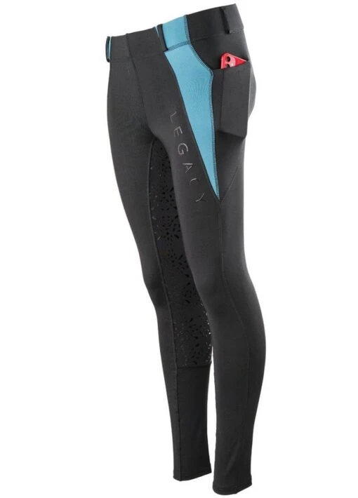 Legacy Ladies Winter Riding Tights - Black/Turquoise - Image 3