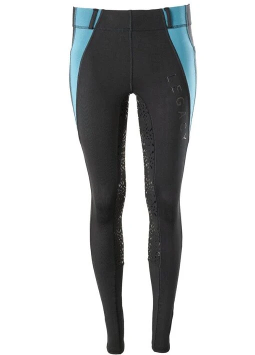 Legacy Ladies Winter Riding Tights - Black/Turquoise - Image 2