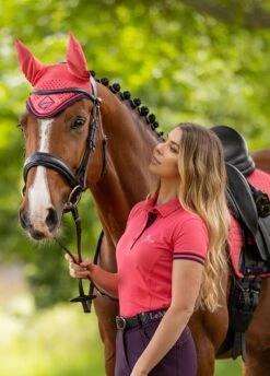 LeMieux Classic Fly Hood - Papaya -Equestrian Supplies Shop lemieux fly hood classic papaya 3rdy